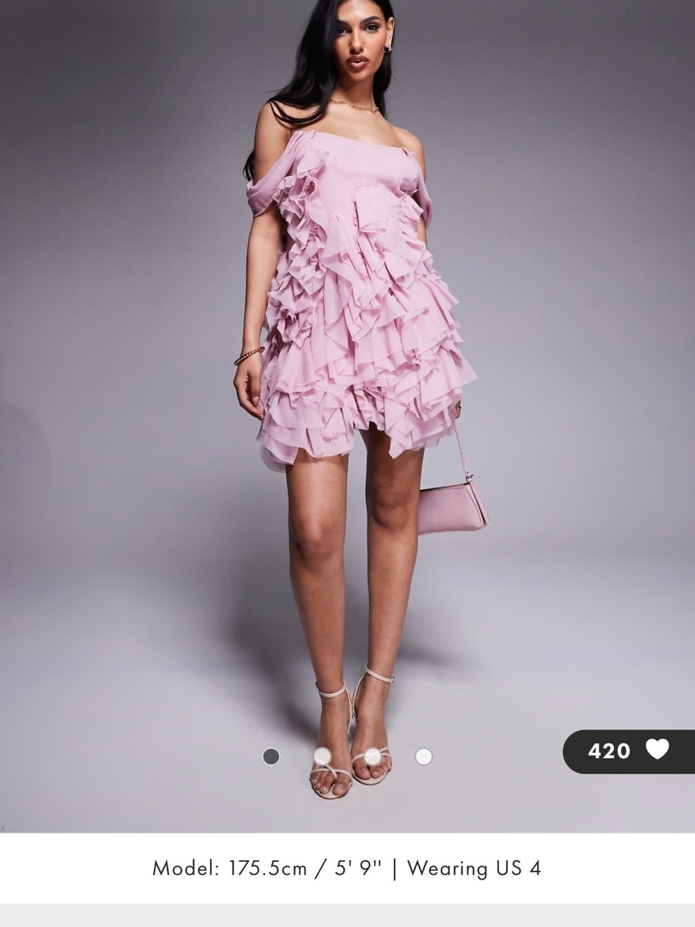ASOS Pink Off-Shoulder Ruffle Mini Dress
